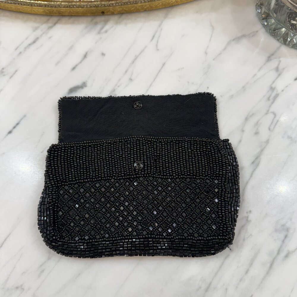 Vintage French Black Beaded Belt Bag with Chanel Gift Bag 5" X 3.5" - Picture 12 of 17
